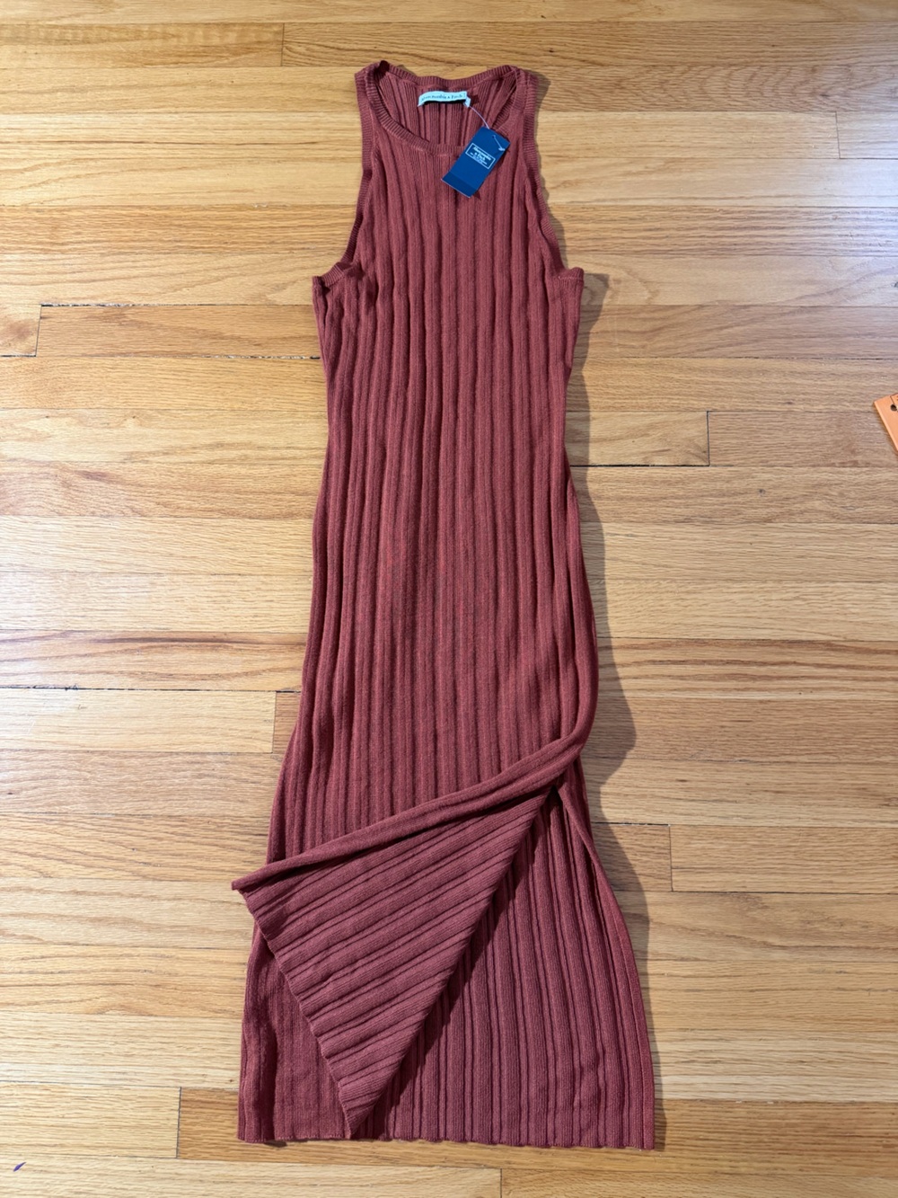 Abercrombie & Fitch Ribbed Maxi Skirt in Mauve Rust